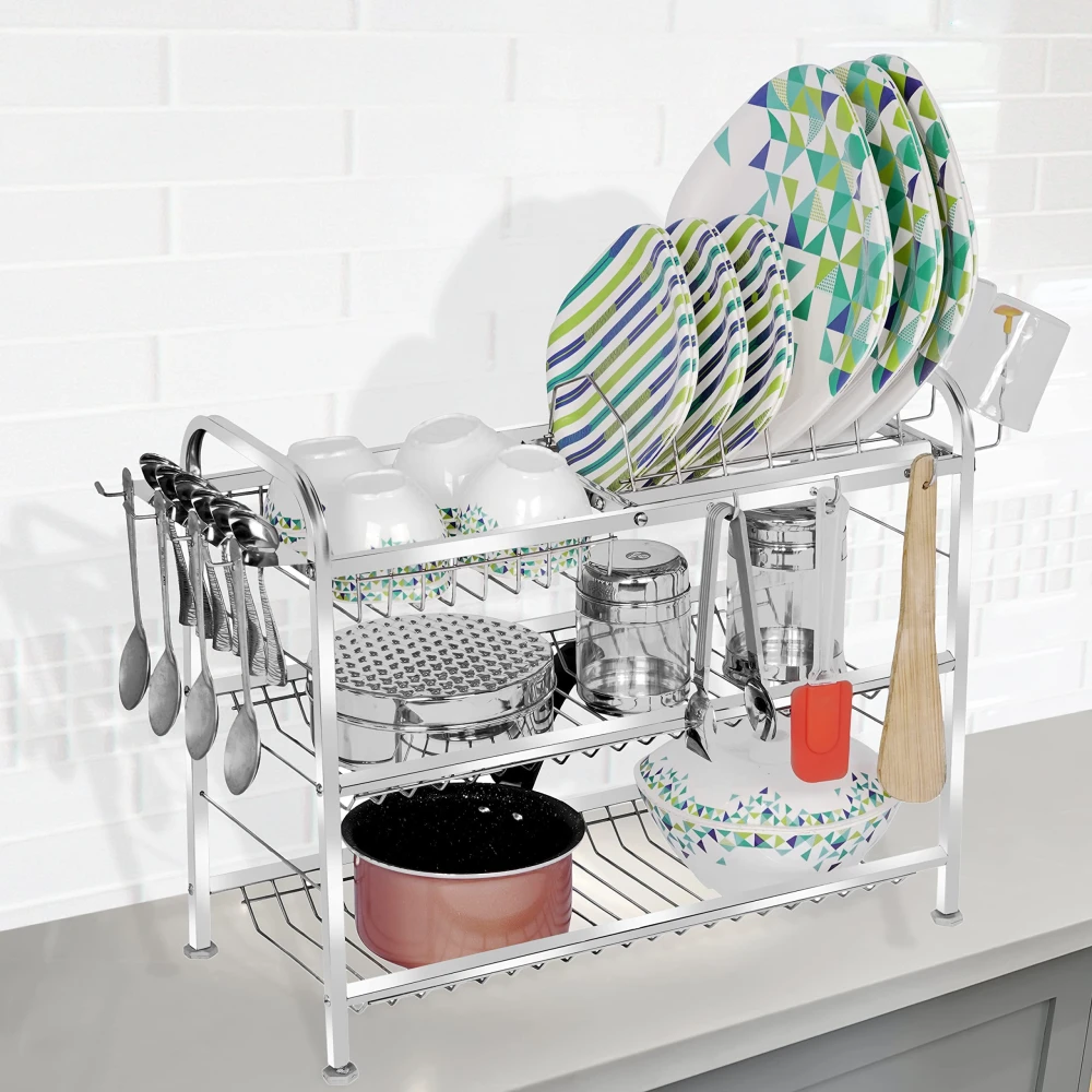 Homify Opal 18x21 inch Wall Mount Kitchen Utensils Dish Rack | Stainless Steel Utensil Rack/Stand | Dish Stand/Holder | Kitchen Organizer | Utensils Rack with Plate & Cutlery Organizer