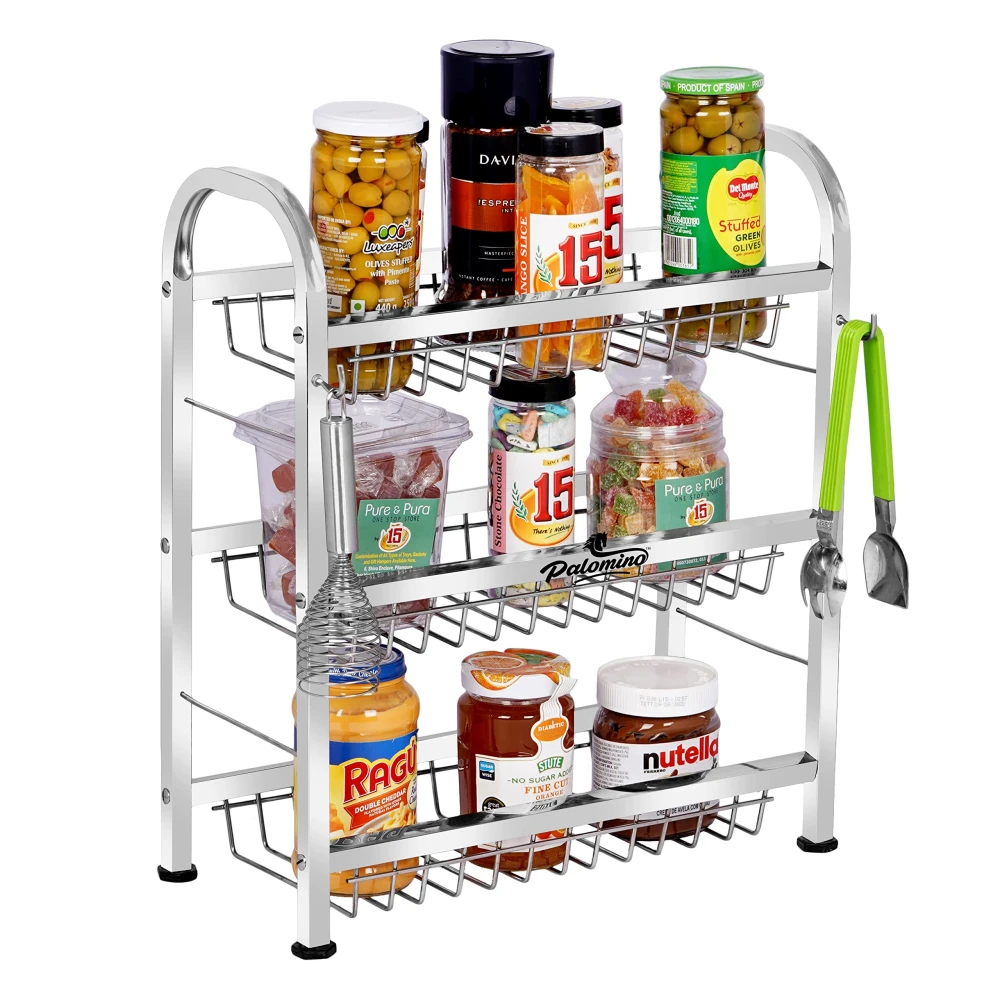 Palomino Stainless Steel Plate Rack | Dish Rack | Plate/Dish Stand | Utensil Rack | Chrome Plated Kitchen Rack | Dish Organizer/Holder | Thali/Tray Stand (18X15 Inch 3 Layer Dish rack)