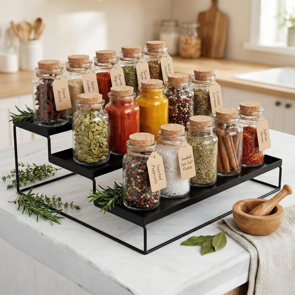 Palomino 3-Step Kitchen Countertop Spice Rack Container Utensil Holder Organizer Black