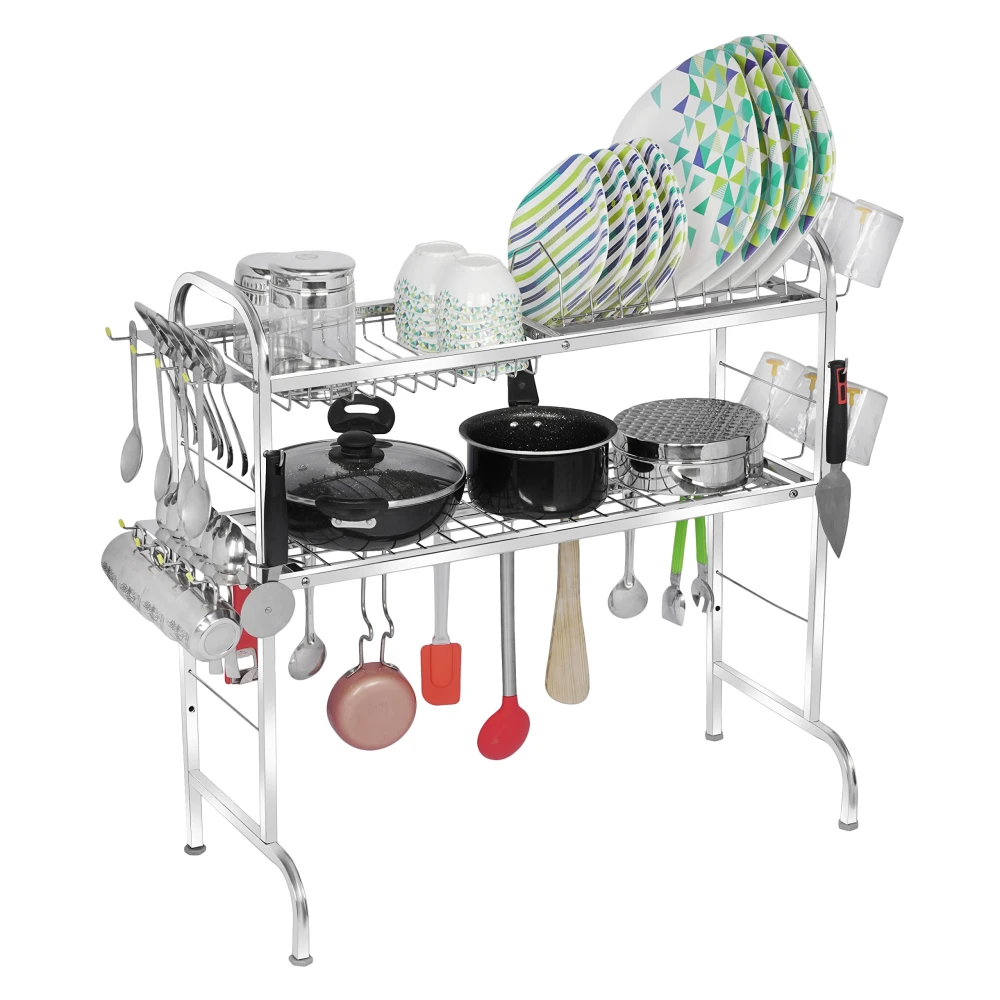 Palomino Stainless Steel Over The Sink Dish Drying Rack 28 Inch - 2-Tier Utensil Holder for Kitchen Counter Top - Standing Shelf for Organization (2 Shelf) - Countertop, 32D x 70W x 72H cm