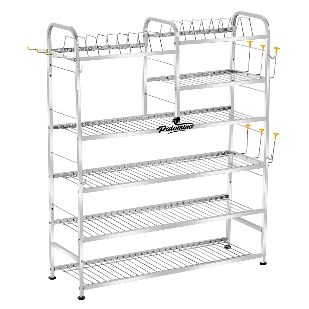 Palomino Wall Mount Dish Rack | Stainless Steel Kitchen Shelf | Utensil Holder & Plate Organizer | Cutlery Stand with Tiered Design (36 x 30 Inches)
