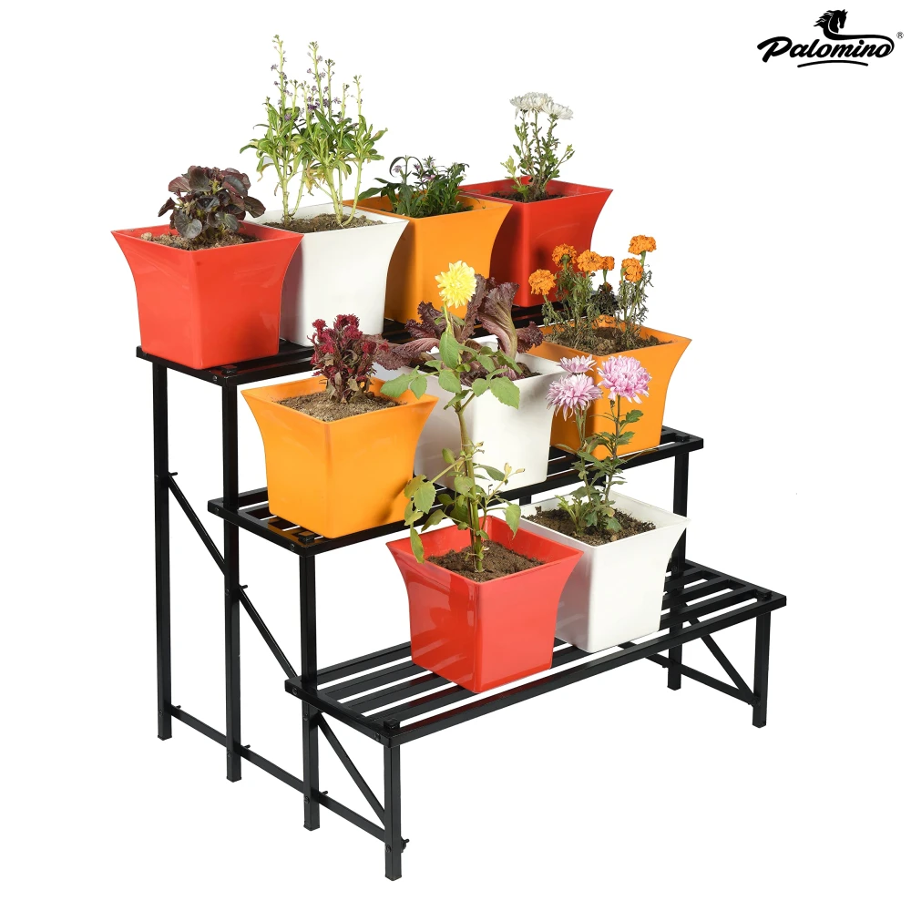 Palomino Indoor/Outdoor Flower Pot Stand Plant Stand Gamla Stand Pot Stand for Home 1000MM Plant Container Set 3 Step (Metal)