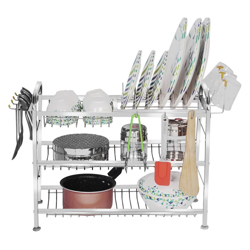 Homify Opal 18x21 inch Wall Mount Kitchen Utensils Dish Rack | Stainless Steel Utensil Rack/Stand | Dish Stand/Holder | Kitchen Organizer | Utensils Rack with Plate & Cutlery Organizer