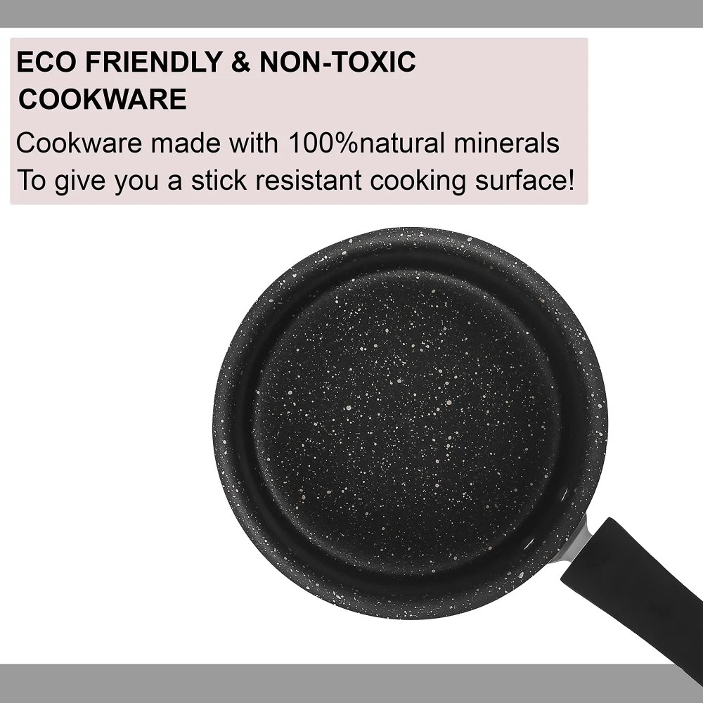 Palomino Aluminium Induction Base Sauce Pan | Heavy Duty Non-Stick Induction Sauce Pan | Cookware for Induction with Bakelite Handle (16cm, Black)