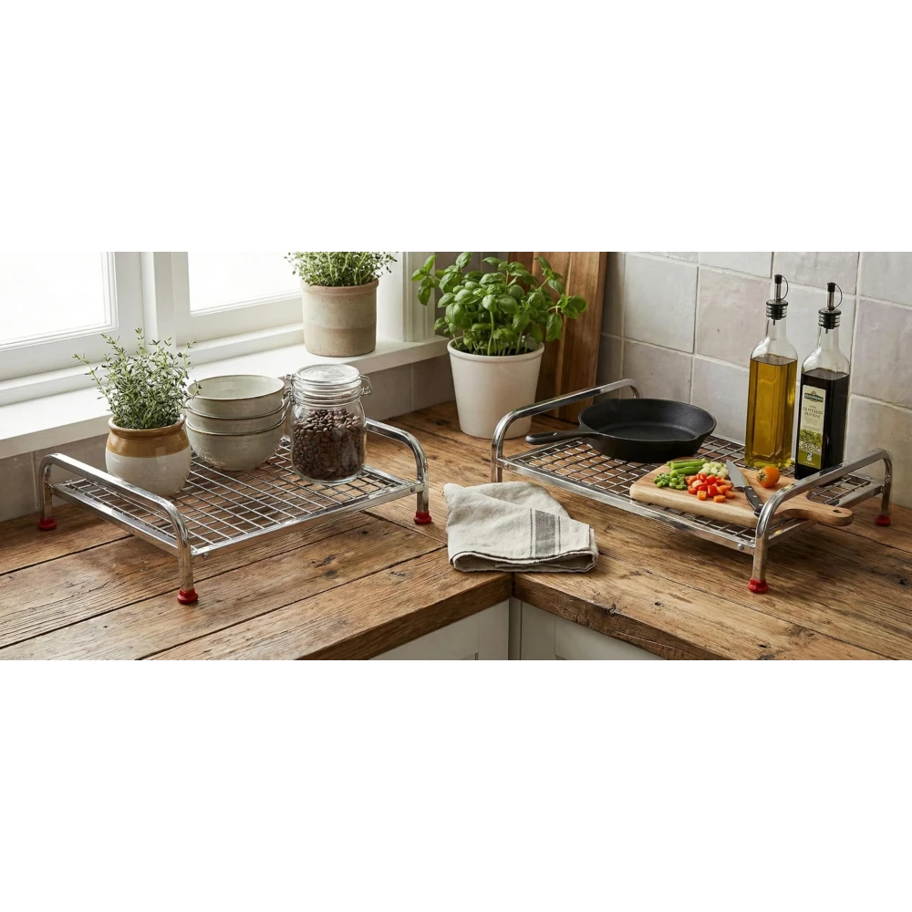 Palomino Heavy-Duty Stainless Steel Shelf | Countertop Storage Organizer for Induction Cooktop, Office Supplies, & Toiletries Rack- (Pack of 2)
