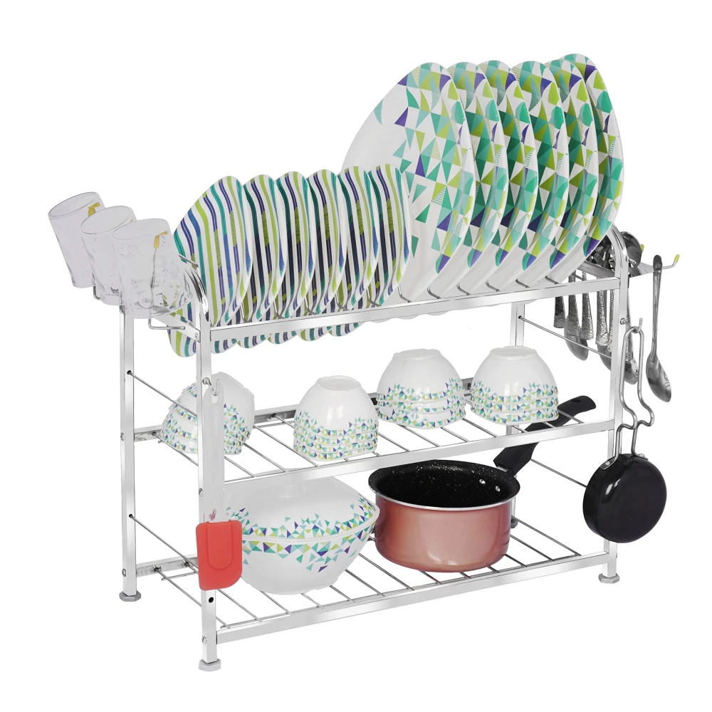 Palomino Wall Mount Kitchen Utensils Dish Rack | Stainless Steel Utensil Rack/Stand | Dish Stand/Holder | Kitchen Organizer | Utensils Rack with Plate & Cutlery Stand (18 x 21)