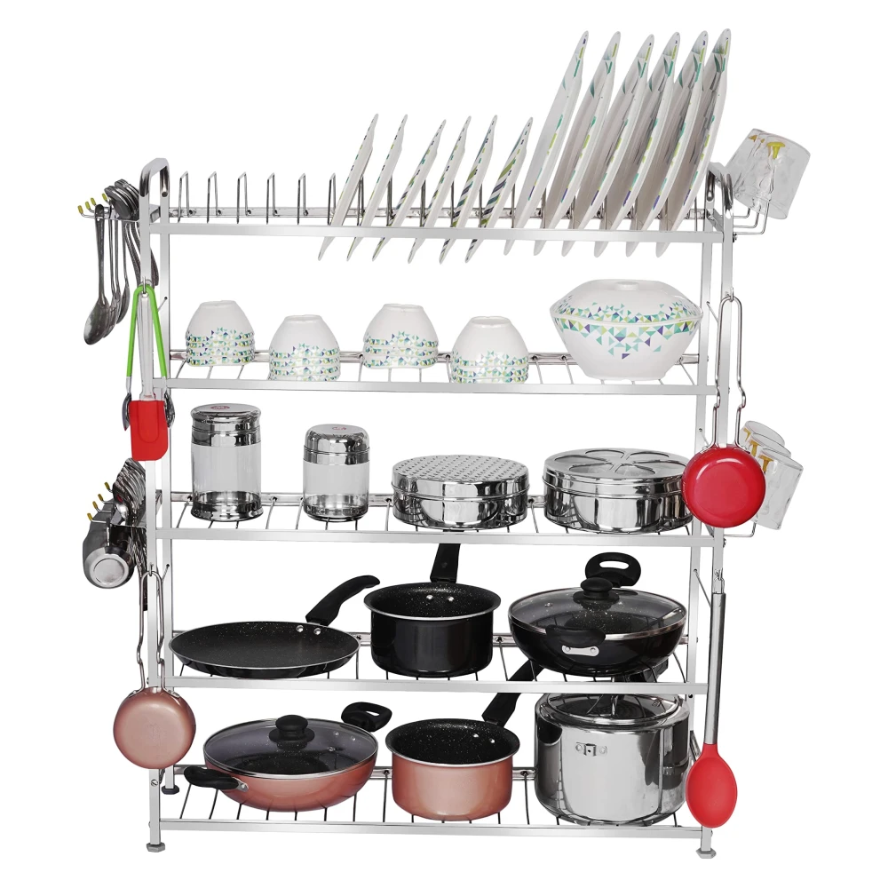 Homify Wall Mount Kitchen Utensils Dish Rack | Stainless Steel Utensil Rack/Stand | Dish Stand/Holder | Kitchen Organizer | Utensils Rack with Plate & Cutlery Stand (36 x 30)