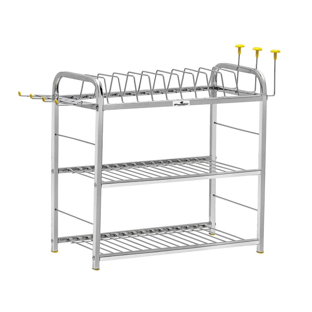 Palomino 3 Layer 18 Inch Kitchen Dish Rack Plate Cutlery Stand/Kitchen Utensils Rack/Modern Kitchen Storage Rack/Stainless Steel Kitchen Rack/S S Rack /18 * 18