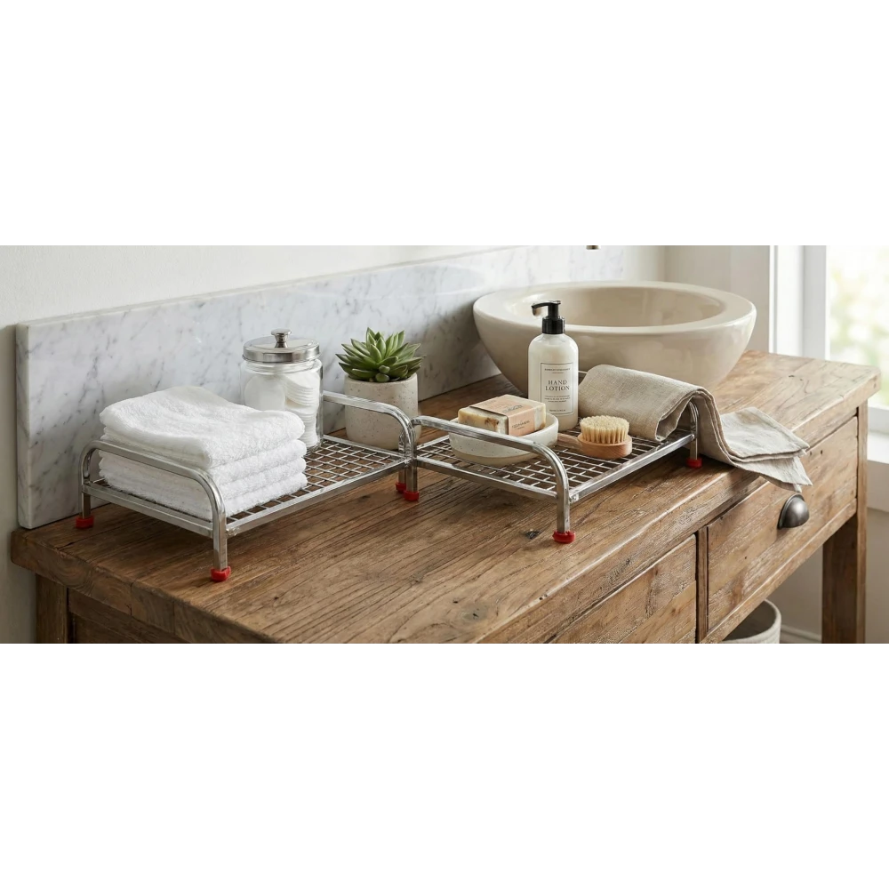 Palomino Heavy-Duty Stainless Steel Shelf | Countertop Storage Organizer for Induction Cooktop, Office Supplies, & Toiletries Rack- (Pack of 2)