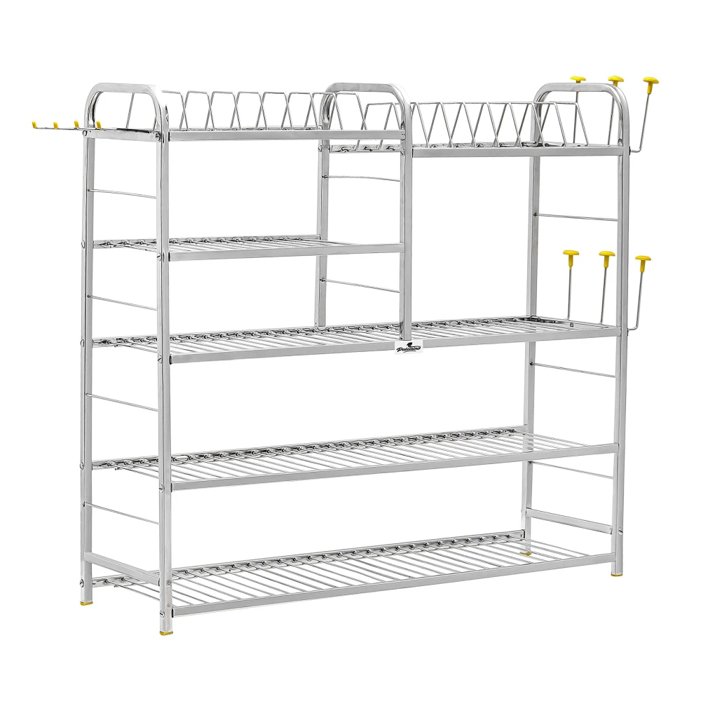 Palomino Wall Mount Kitchen Utensils Dish Rack | Stainless Steel Utensil Stand with Plate & Cutlery Holder (31 X 30 Inch) | Kitchen Shelves Organizer
