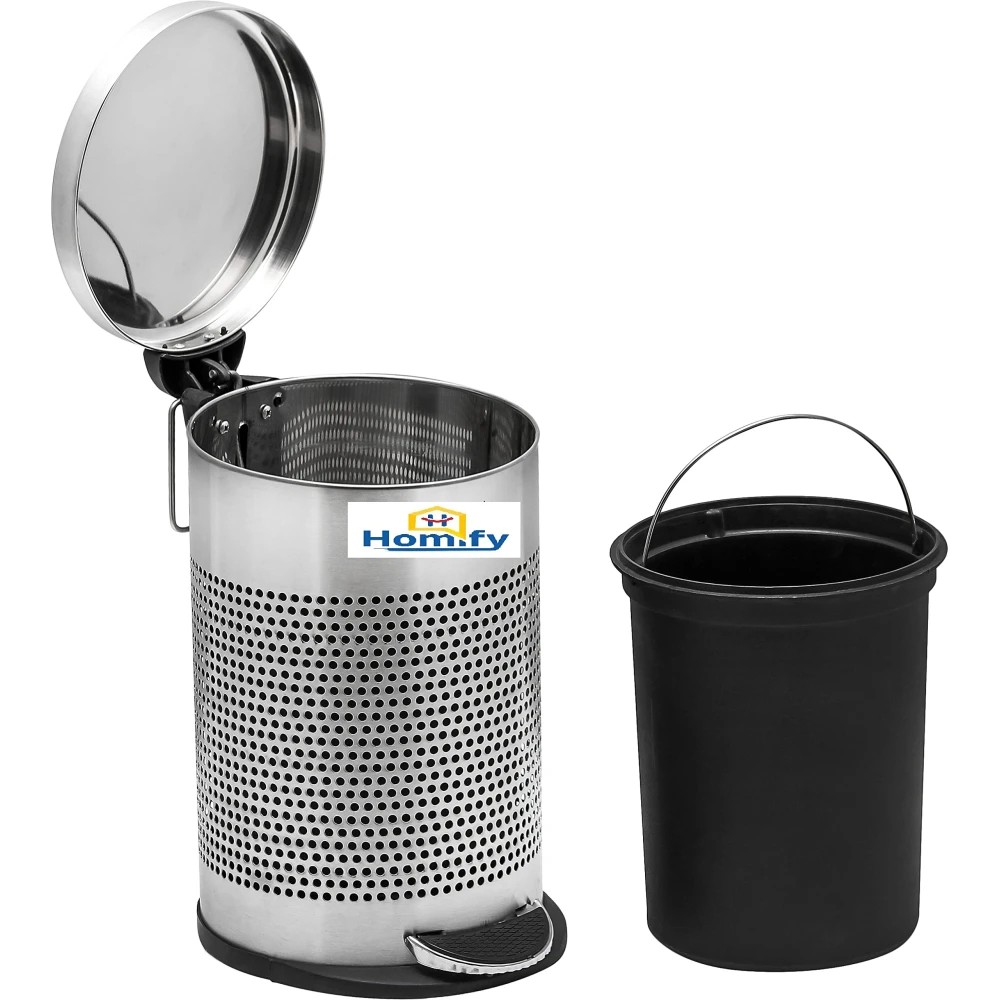 Homify Stainless Steel Perforated Pedal Dustbin with Plastic Bucket Waste Bin Trash Bin Garbage bin for Home & Office-5 Litre
