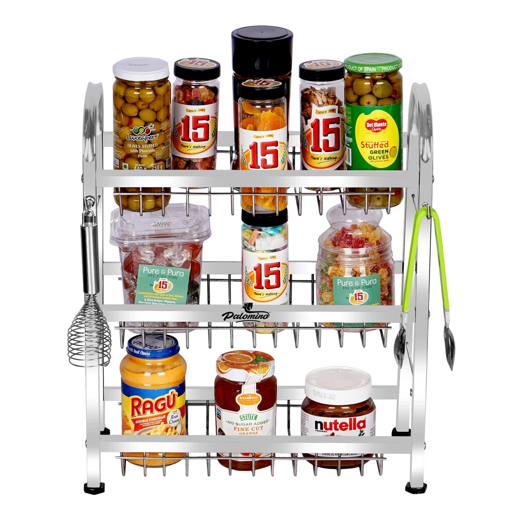 Palomino Stainless Steel Plate Rack | Dish Rack | Plate/Dish Stand | Utensil Rack | Chrome Plated Kitchen Rack | Dish Organizer/Holder | Thali/Tray Stand (18X15 Inch 3 Layer Dish rack)