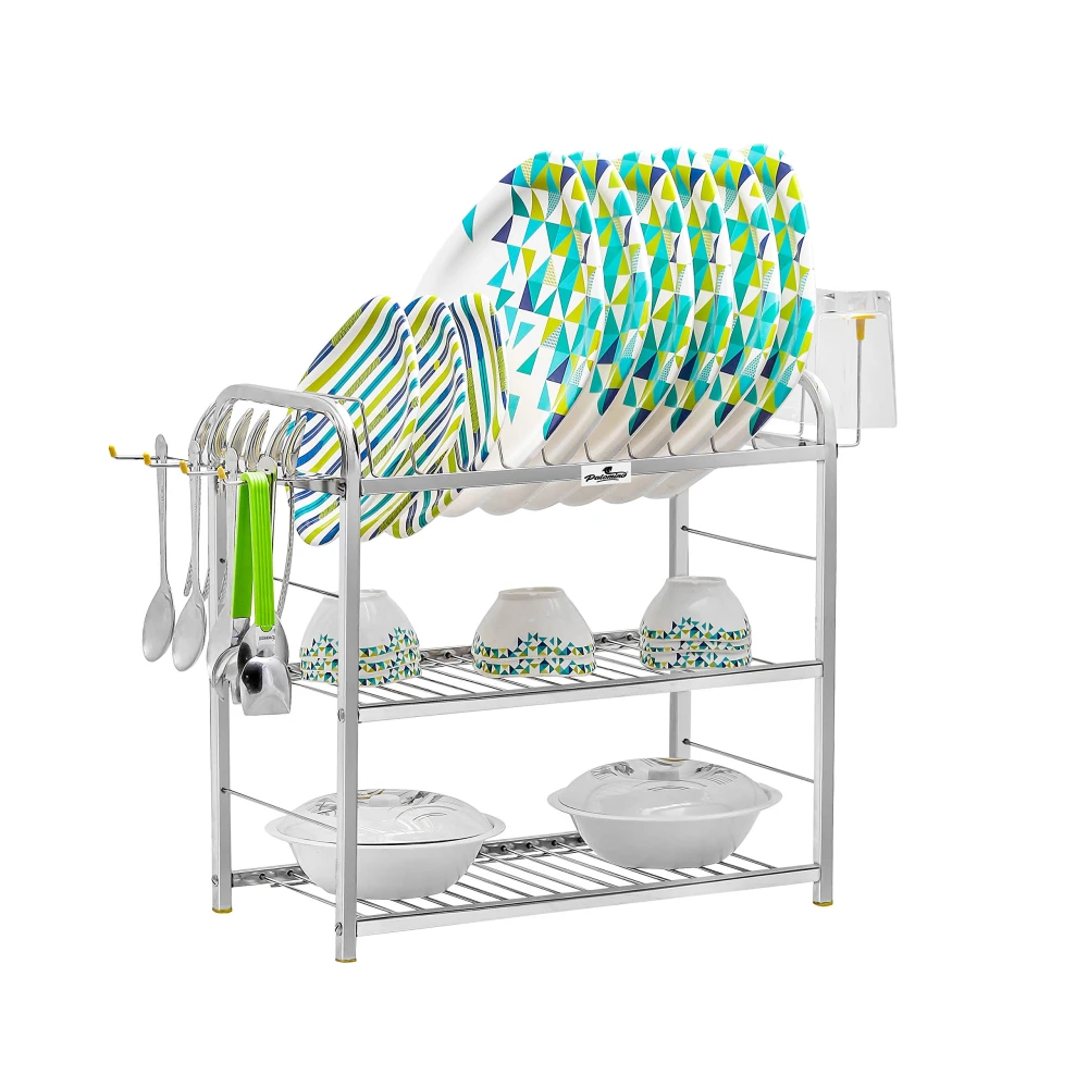 Palomino 3 Layer 18 Inch Kitchen Dish Rack Plate Cutlery Stand/Kitchen Utensils Rack/Modern Kitchen Storage Rack/Stainless Steel Kitchen Rack/S S Rack /18 * 18
