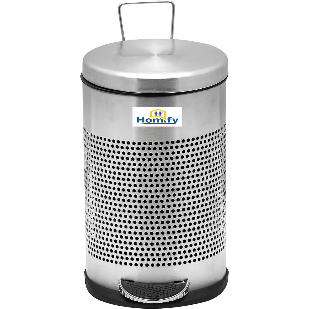 Homify Stainless Steel Perforated Pedal Dustbin with Plastic Bucket Waste Bin Trash Bin Garbage bin for Home & Office-5 Litre
