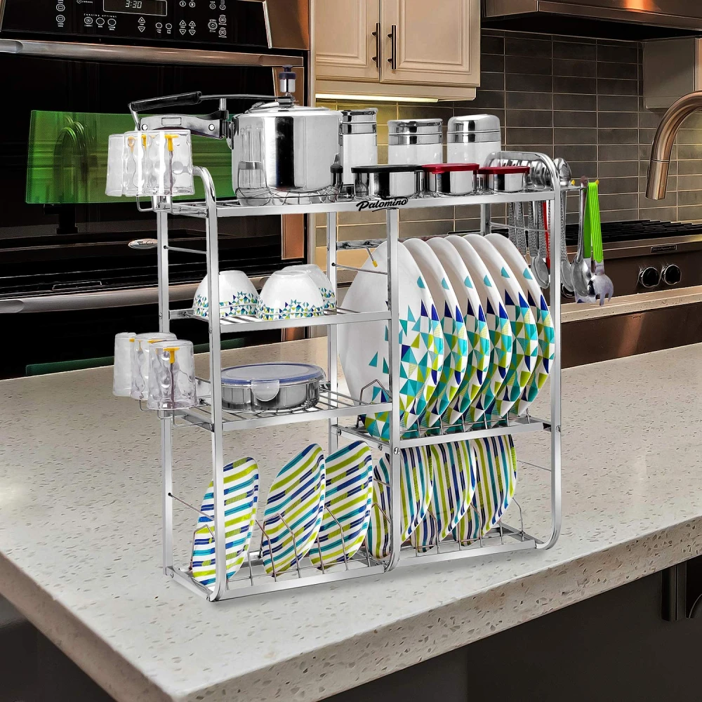 Palomino Stainless Steel 4 Layer Kitchen Rack Utensils Rack for Modern Kitchen Steel Kitchen Rack (24 x 24 inch)