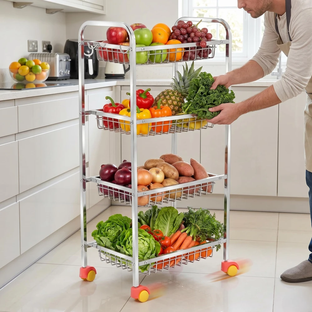 Palomino Fruits/Vegetables Kitchen Rack 4 Step Fruit and Vegetable Rack Stainless Steel Kitchen Trolley (4 Shelf)