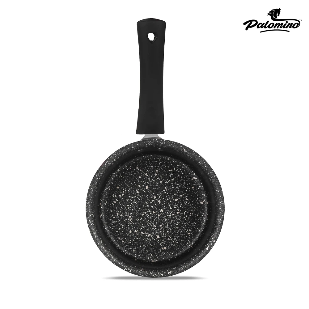 Palomino Aluminium Induction Base Sauce Pan | Heavy Duty Non-Stick Induction Sauce Pan | Cookware for Induction with Bakelite Handle (16cm, Black)