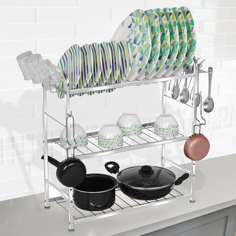 Palomino Wall Mount Kitchen Utensils Dish Rack | Stainless Steel Utensil Rack/Stand | Dish Stand/Holder | Kitchen Organizer | Utensils Rack with Plate & Cutlery Stand (24 x 21)