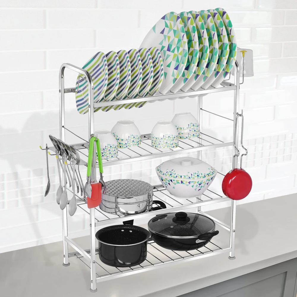 Homify Wall Mount Kitchen Utensils Dish Rack | Stainless Steel Utensil Rack/Stand | Dish Stand/Holder | Kitchen Organizer | Utensils Rack with Plate & Cutlery Stand (31 x 21)