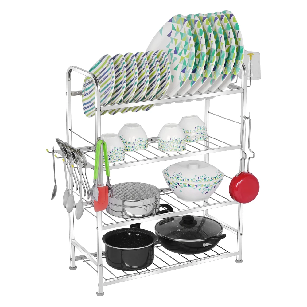 Homify Wall Mount Kitchen Utensils Dish Rack | Stainless Steel Utensil Rack/Stand | Dish Stand/Holder | Kitchen Organizer | Utensils Rack with Plate & Cutlery Stand (31 x 21)