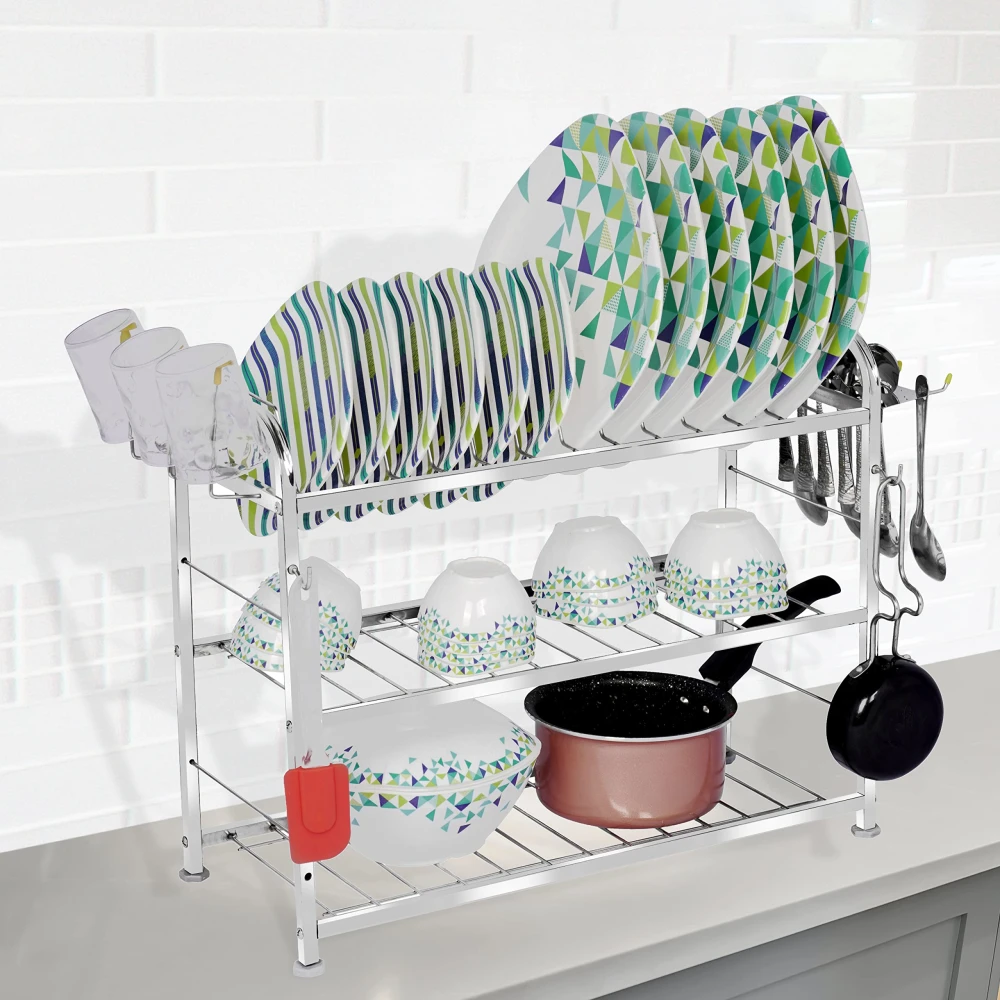 Palomino Wall Mount Kitchen Utensils Dish Rack | Stainless Steel Utensil Rack/Stand | Dish Stand/Holder | Kitchen Organizer | Utensils Rack with Plate & Cutlery Stand (18 x 21)
