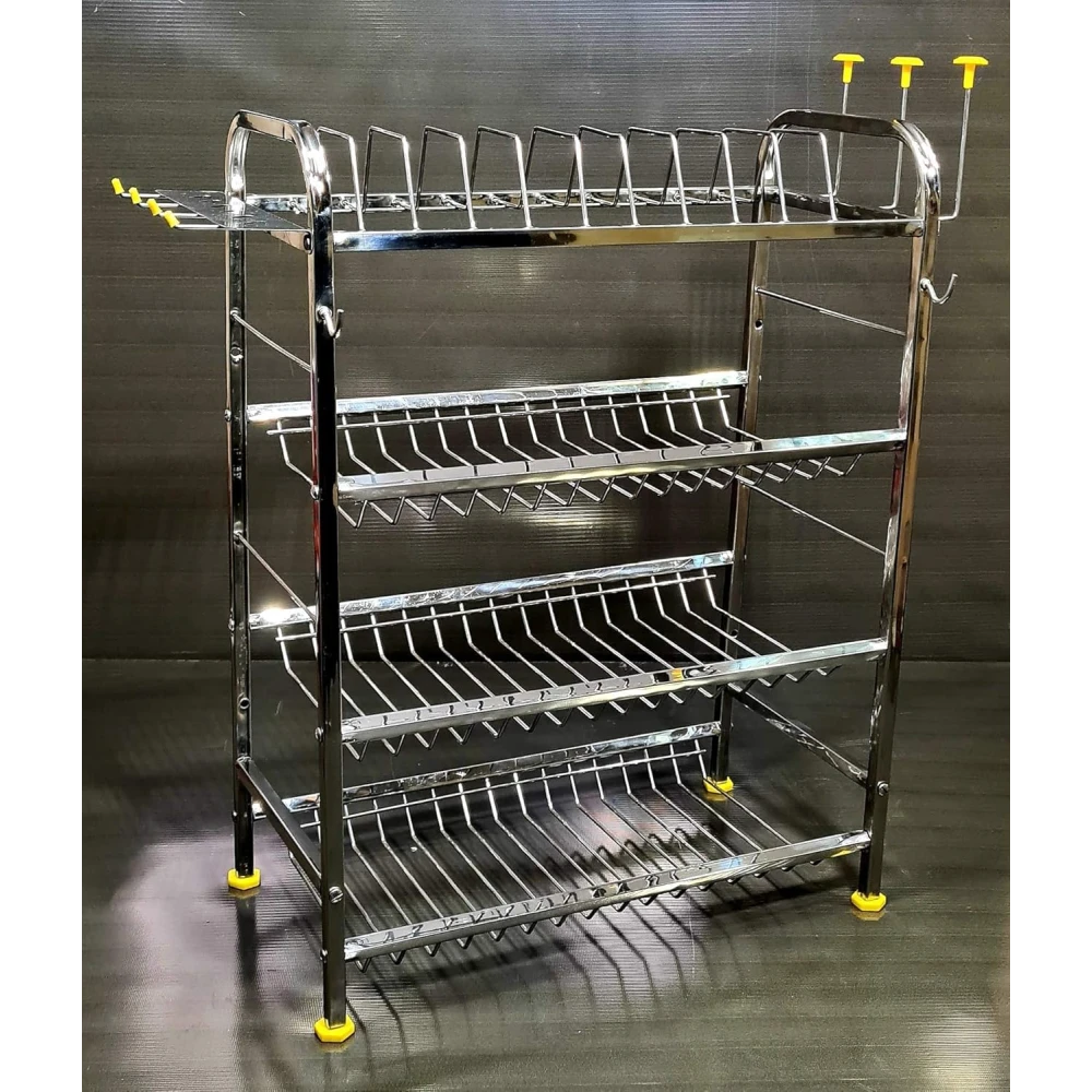 Homify 4-Tier Stainless Steel Wall Shelf | Mounted Dish & Utensil Holder with Plate and Cutlery Stand | Modular Storage for Kitchen (27 x 21 Inches)