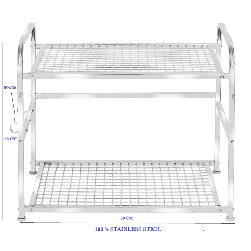 Palomino Microwave Stand Kitchen Microwave Shelf/Kitchen Counter Shelf Organizer, Spicy Shelf Rack Toaster Organizer, Microwave Oven Rack, 2 Tiers with 2 Hooks (74 x 44 x 8 cm)