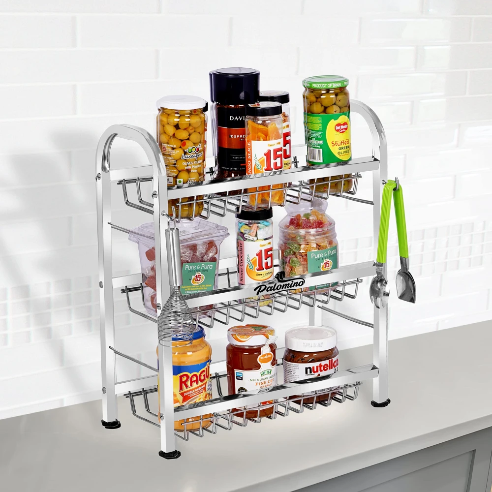 Palomino Stainless Steel Plate Rack | Dish Rack | Plate/Dish Stand | Utensil Rack | Chrome Plated Kitchen Rack | Dish Organizer/Holder | Thali/Tray Stand (18X15 Inch 3 Layer Dish Tray)