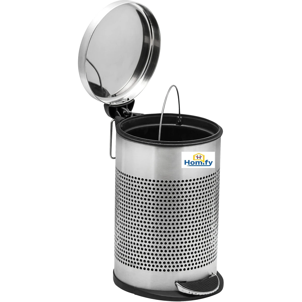 Homify Stainless Steel Perforated Pedal Dustbin with Plastic Bucket Waste Bin Trash Bin Garbage bin for Home & Office-5 Litre