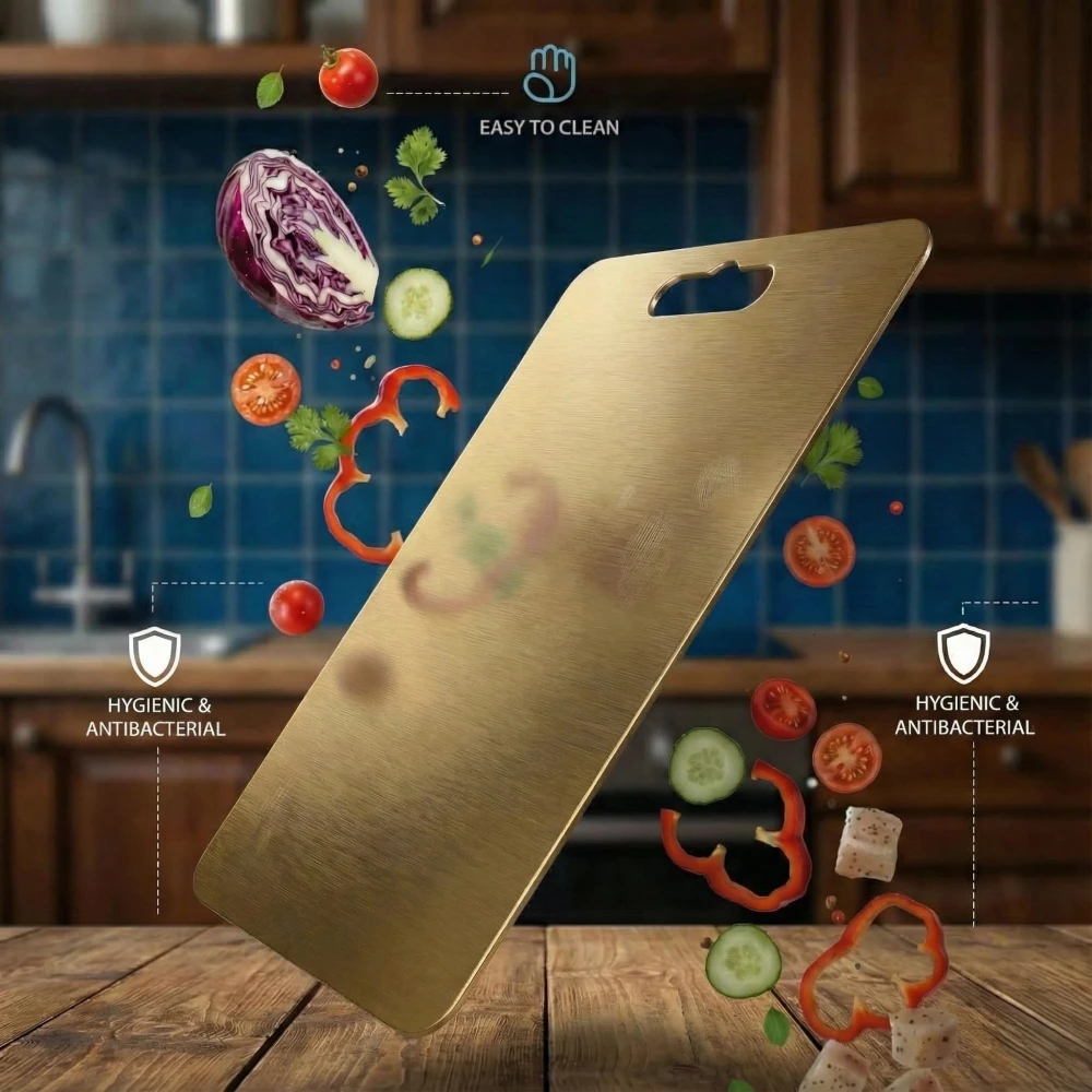 Palomino Large Stainless Steel Cutting Board for Kitchen | Premium Vegetable and Fruit Cutter | Heavy-Duty Metal Chopping Board | Big Size Pad (35x25cm)-Gold