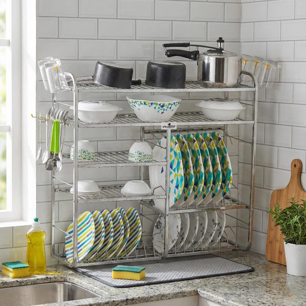 Homify Stainless Steel Polo Wall Mount 5 Layer Modern Kitchen Utensils Dish Rack Stainless Steel Kitchen Rack Utensil Rack Utensil Stand - 30 inch