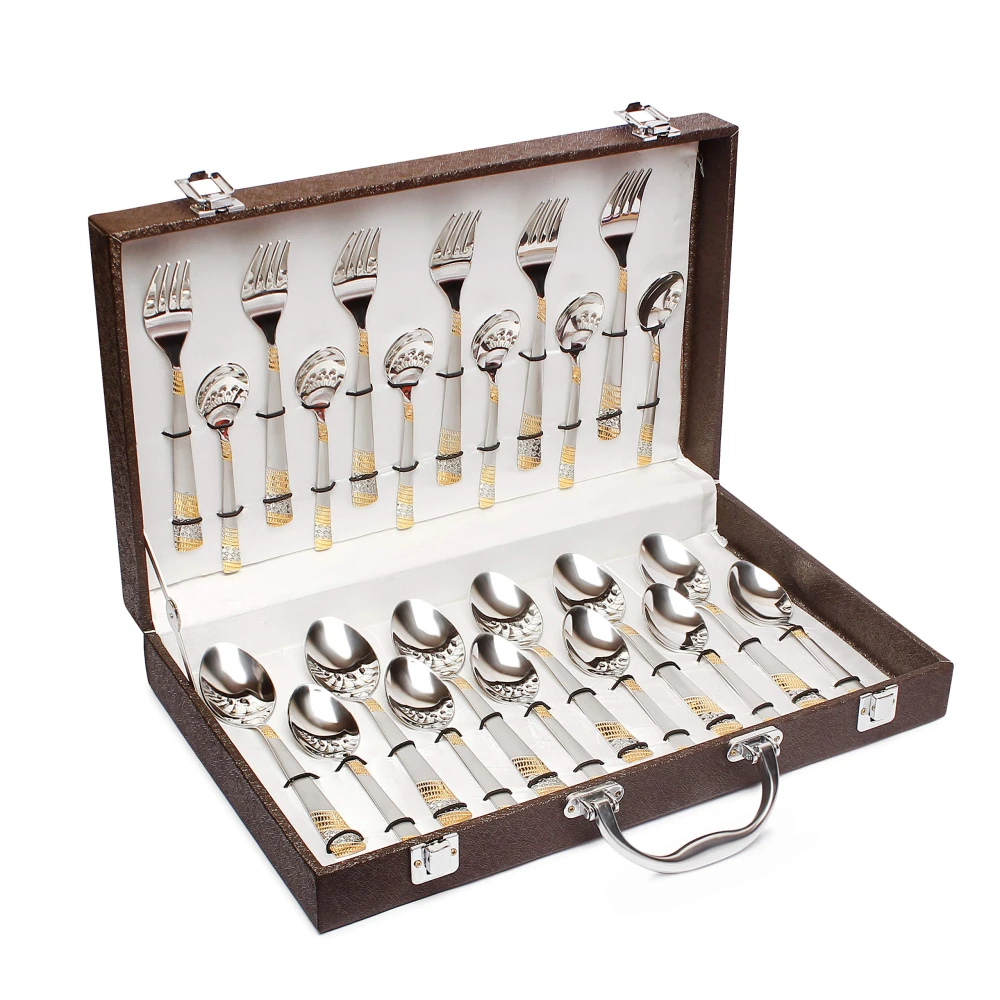 Palomino Stainless Steel Cutlery Set of Spoons, Dessert Spoons and Folks with Gift Box 24 Pieces