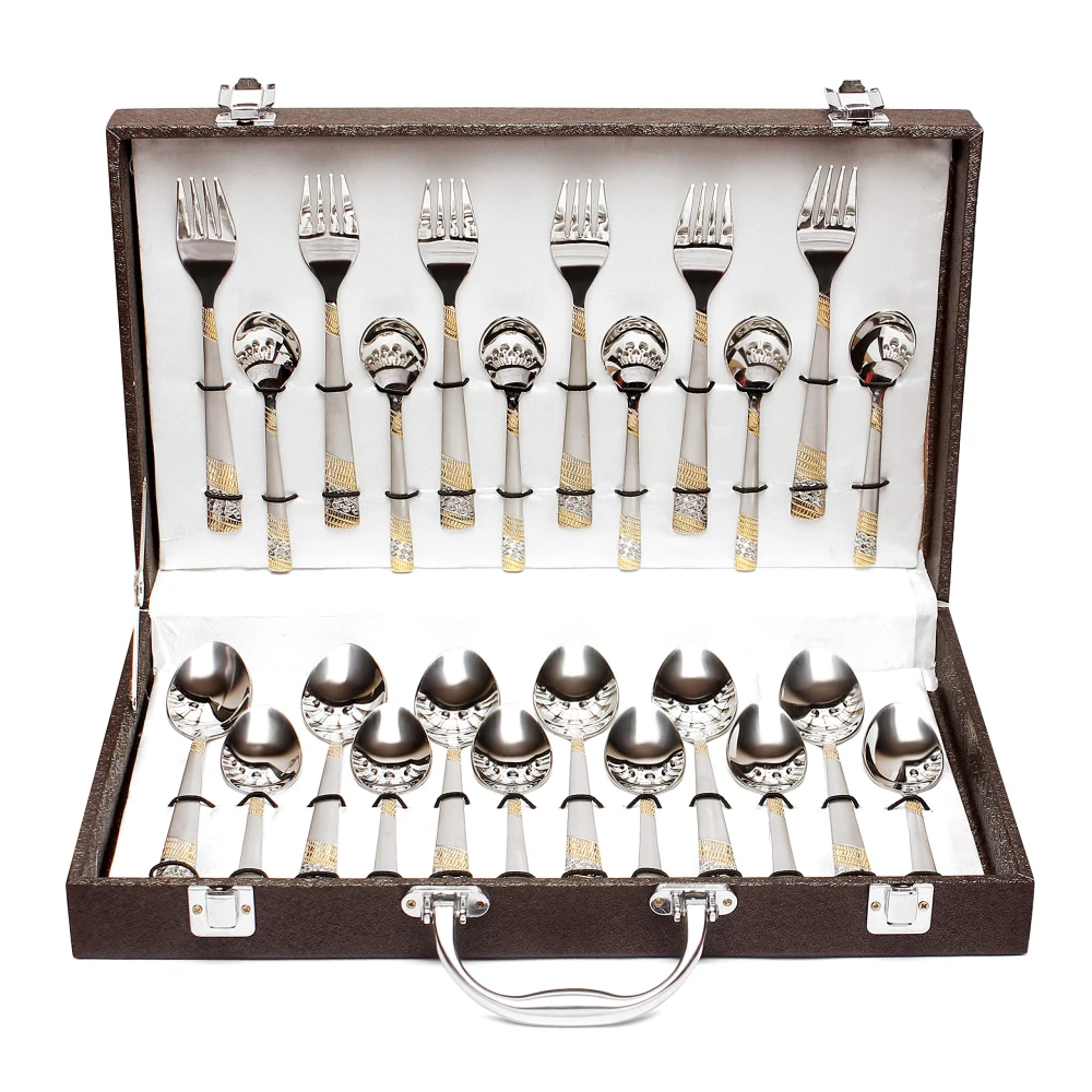 Palomino Stainless Steel Cutlery Set of Spoons, Dessert Spoons and Folks with Gift Box 24 Pieces