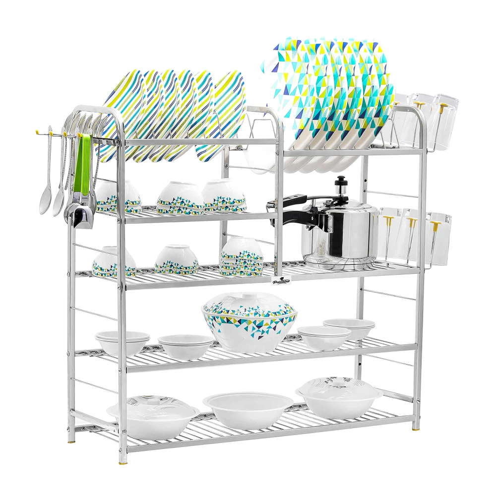 Palomino Wall Mount Kitchen Utensils Dish Rack | Stainless Steel Utensil Stand with Plate & Cutlery Holder (31 X 30 Inch) | Kitchen Shelves Organizer