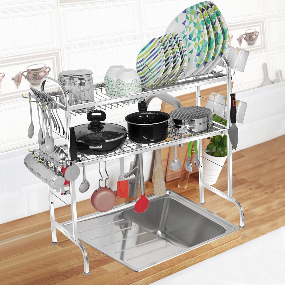 Homify Stainless Steel Over The Sink Dish Drying Rack 28 Inch| 2-Tier Utensil Holder for Kitchen | Counter Top Sink Rack | Standing Shelf for Organize Kitchen | Kitchen Dish Rack (2 Shelf)