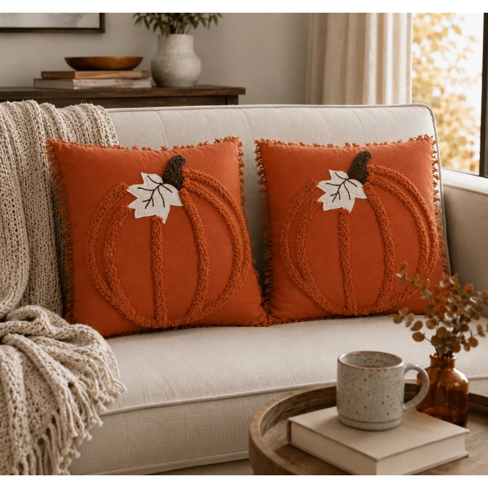 COTTON CUSHION COVER WITH FILLER 18X18 INCH (45X45 CM) SET OF 2 PIECES