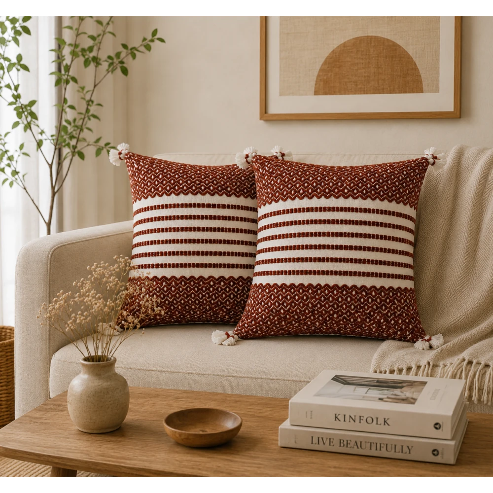 Soft Cotton Cushion Cover 21x21 Inch (52x52 cm) Set of 2 for Sofa Decor