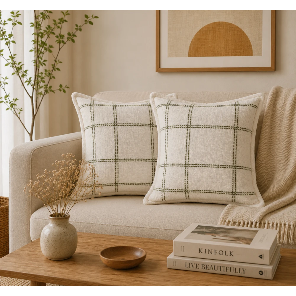 Elegant Square Cushion Cover 22x22 Inch (55x55 cm) Set of 2 in Pure Cotton