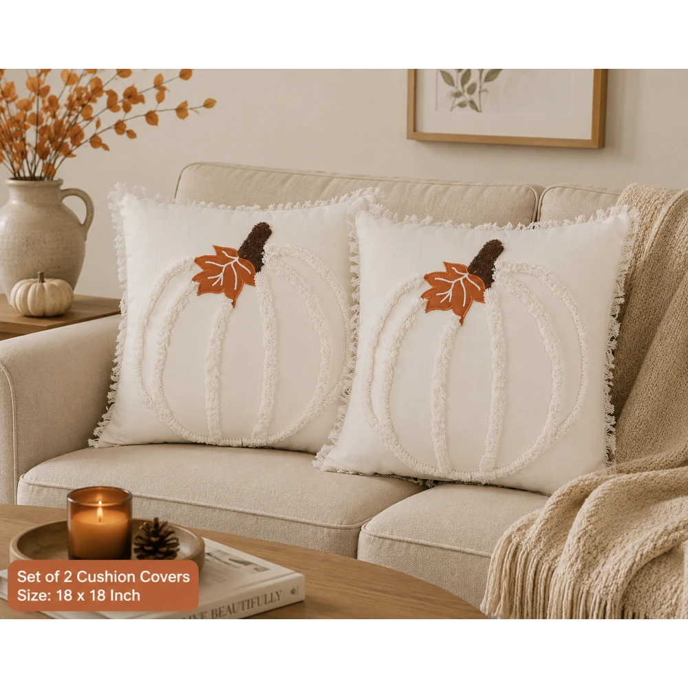 COTTON CUSHION COVER WITH FILLER 18X18 INCH (45X45 CM) SET OF 2 PIECES