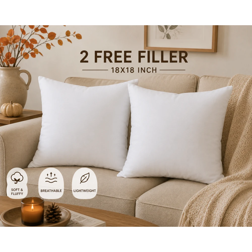 COTTON CUSHION COVER WITH FILLER 18X18 INCH (45X45 CM) SET OF 2 PIECES