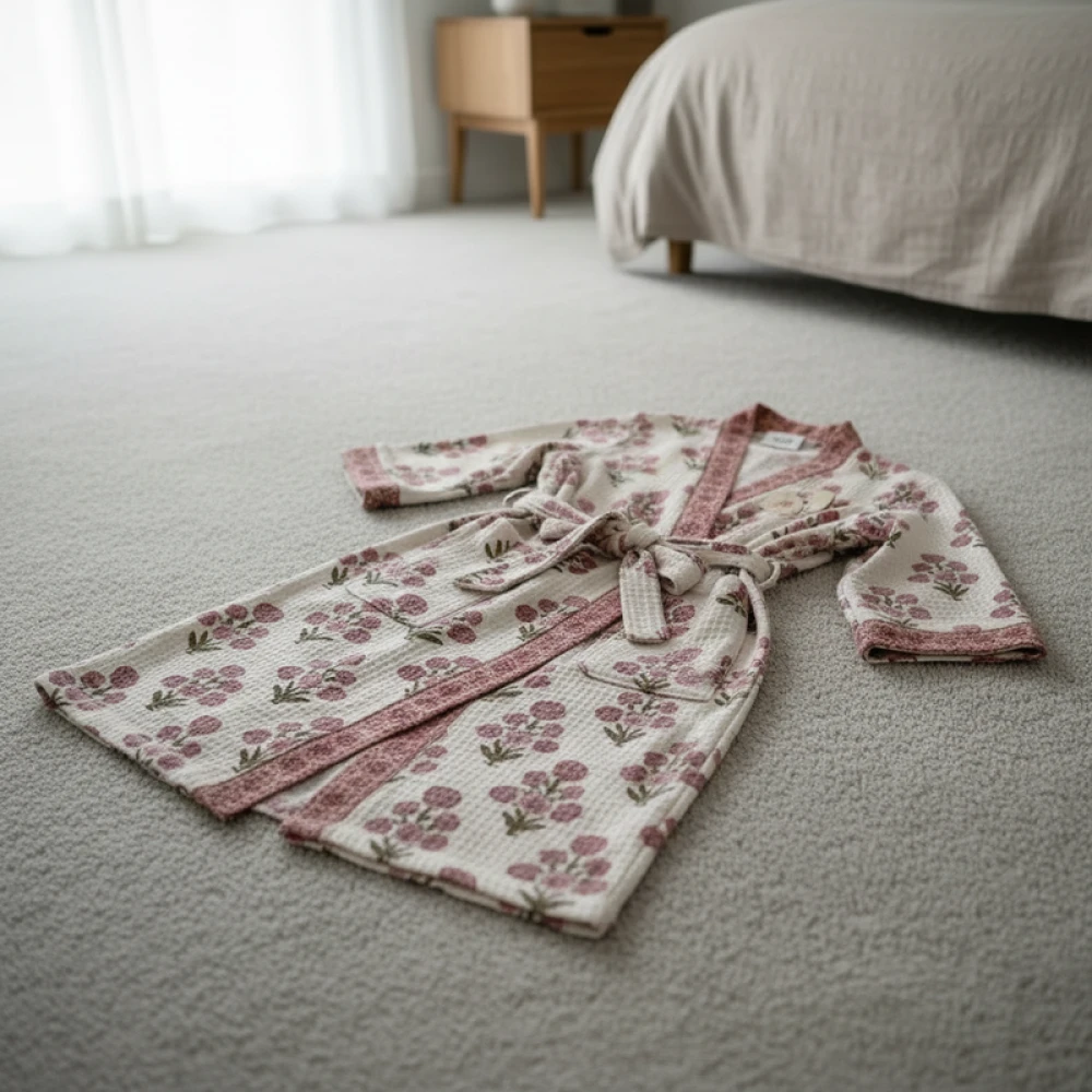 Unisex Waffle Cotton Printed Bathrobe with Block Print Design (Free Size)