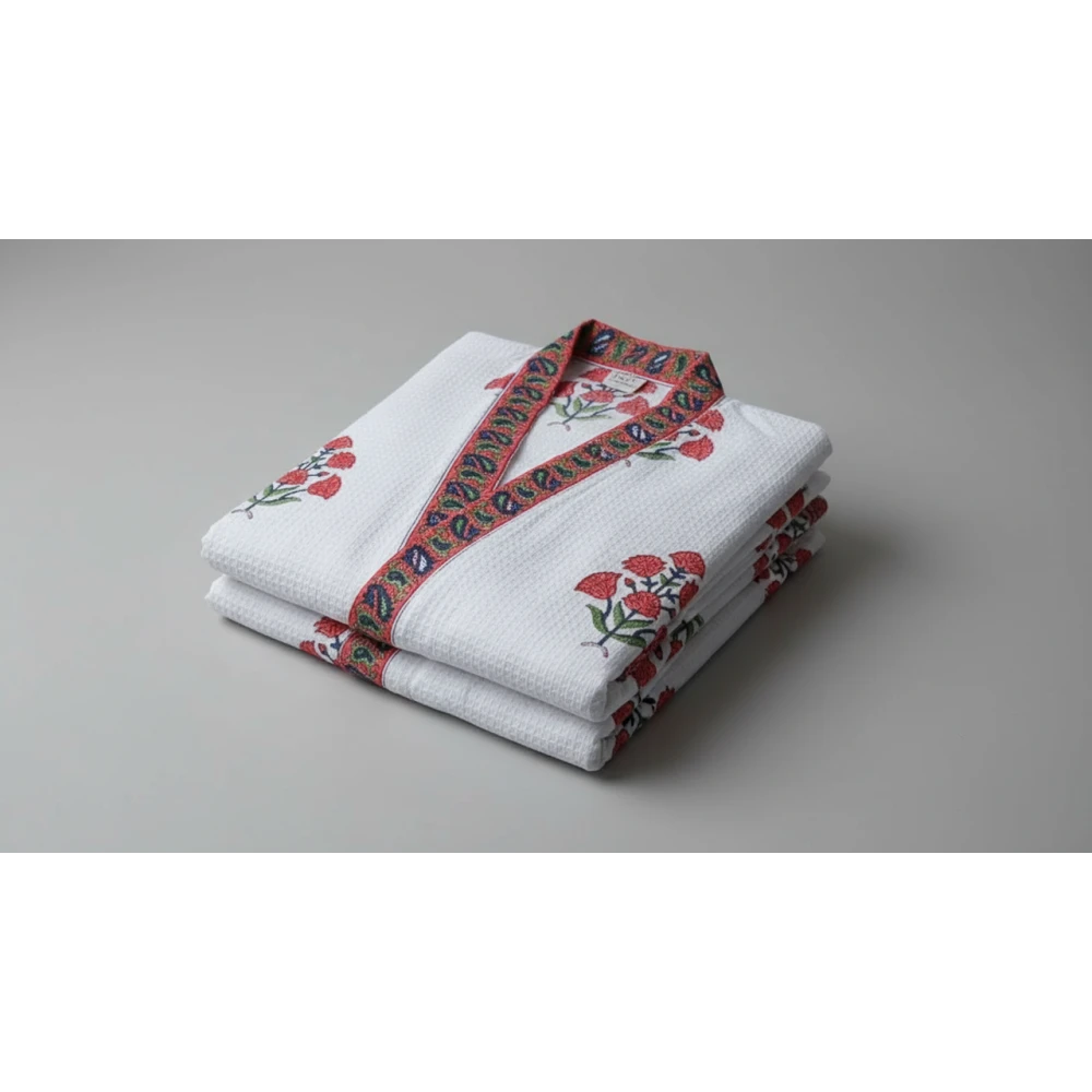 Absorbent Waffle Cotton Unisex Printed Bathrobe (Free Size)