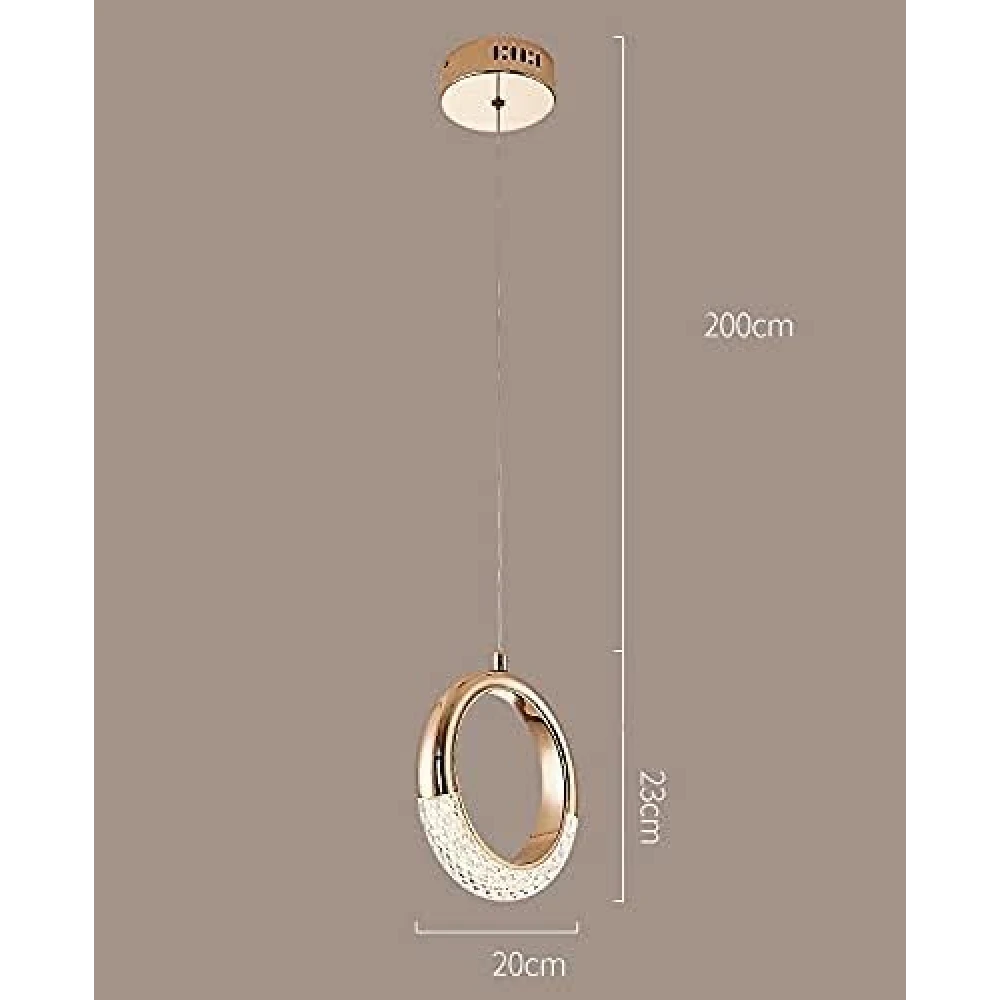 SHRI MAHAL ANTIQUES LED Acrylic Crystal Hanging 1-Light Ring Pendant Ceiling Lamp (Warm White, Golden) Pack of 1