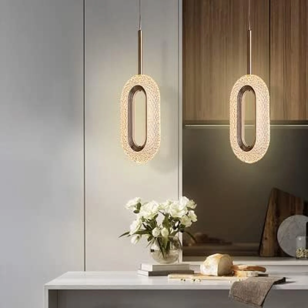 Led Glossy Gold Crystal Oval Long Pendant Lamp Ceiling Light - Warm White