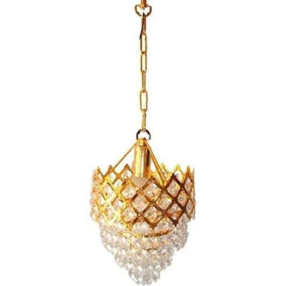 SHRI MAHAL ANTIQUES Glass Decorative Metal Crystal Pendant Ceiling Lamp Chandelier with Bulb for Living Room jhumar 10W 160mm…
