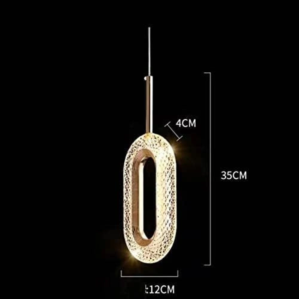 Led Glossy Gold Crystal Oval Long Pendant Lamp Ceiling Light - Warm White