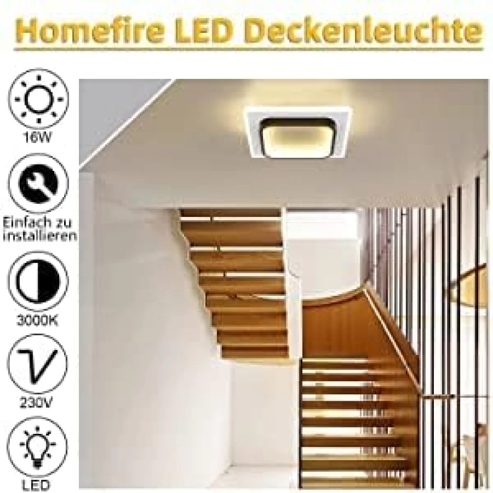 SHRI MAHAL ANTIQUES ® 24x24cm LED Ceiling Light for 3-8m² Room, 24W Light for Ceiling Modern Home, Ceiling Lights 3000K LED Acrylic Square Interior Light for Kitchen Kids Office Room