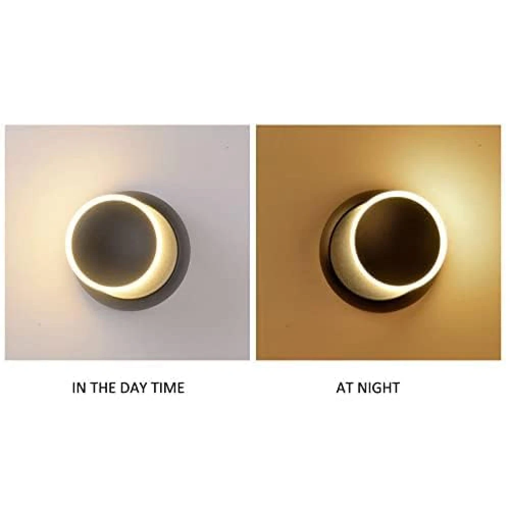 SHRI MAHAL ANTIQUES Wall Rotating 12Watts 360 Degree Adjustable Led Round Sun Moon Eclipse Wall Light for Bedroom,Dining- Warm White (Black