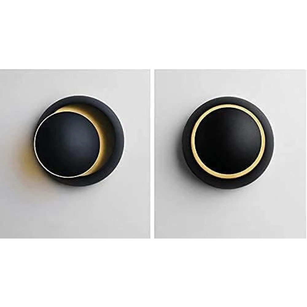 SHRI MAHAL ANTIQUES Wall Rotating 12Watts 360 Degree Adjustable Led Round Sun Moon Eclipse Wall Light for Bedroom,Dining- Warm White (Black