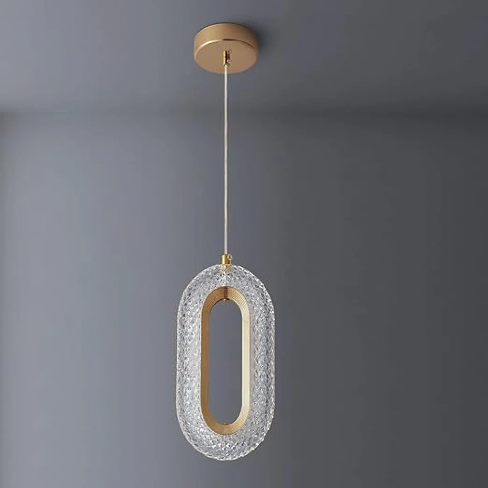 SHRI MAHAL ANTIQUES Oval Shape Modern Style Led Glossy Crystal Gold Creative Led Pendant Lamp/Hanging Lamp/Ceiling Light Pack of 1 Warm White